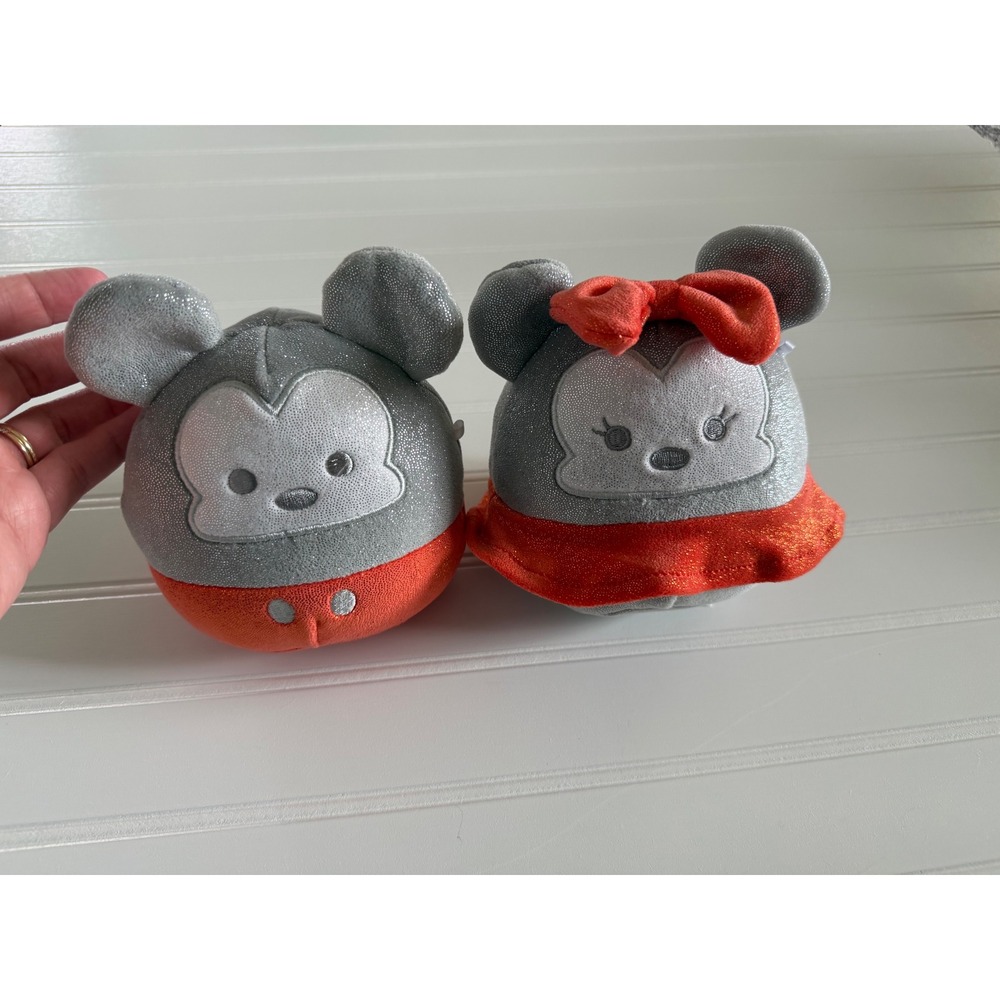 Disney Mickey Minnie Mouse Squishmallow 5 Inch Silver Glitter Plush Set Kellytoy